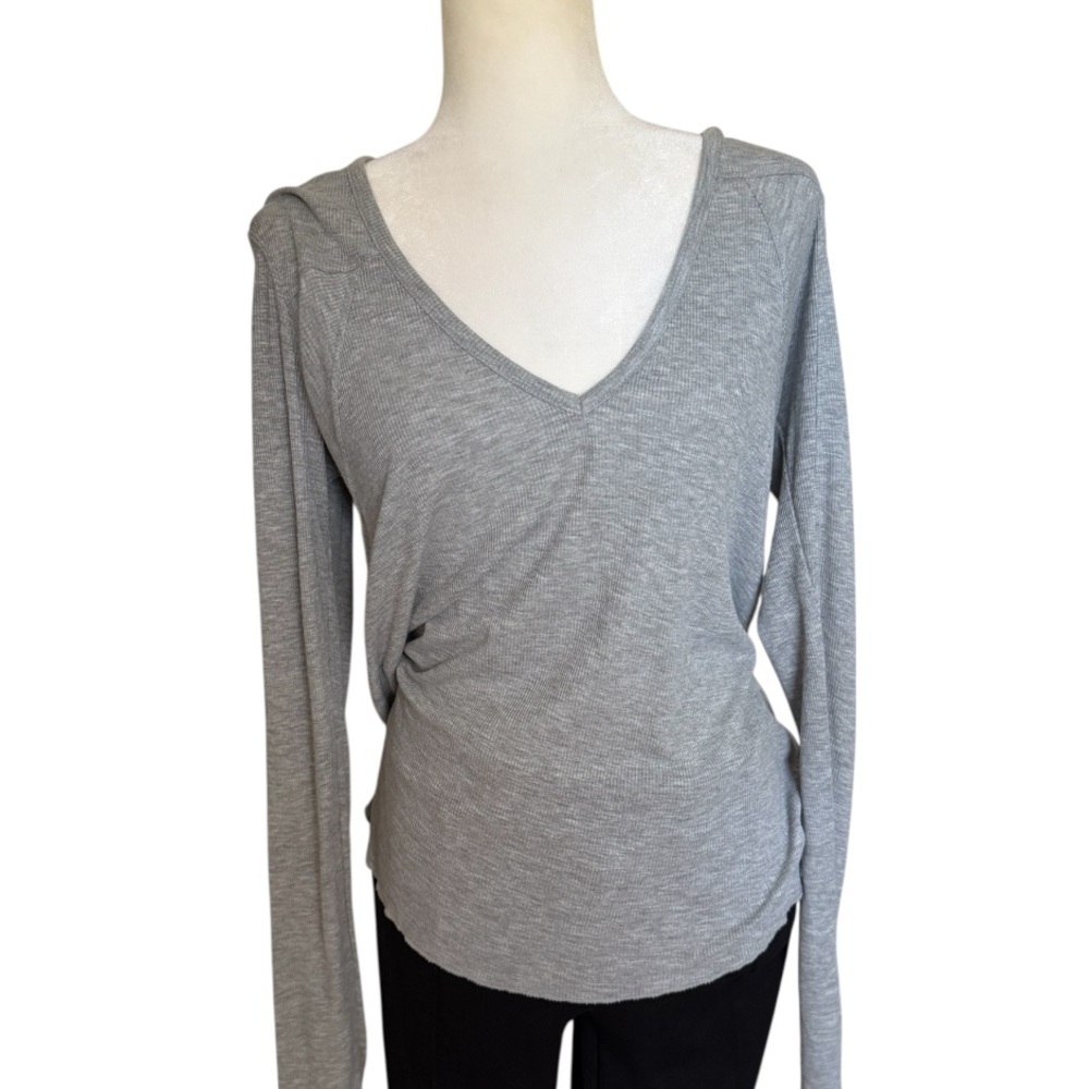 Free People Women's V-Neck Long Sleeve Top - Gray